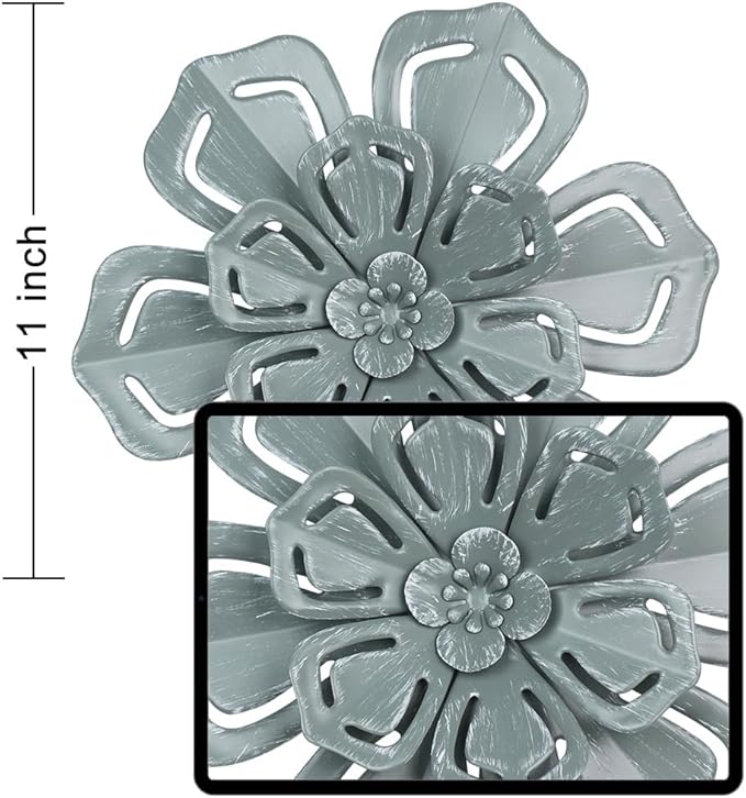 hogardeck Metal Flower Wall Decor, 2 PCS 11" Metal Farmhouse Wall Decor, Floral Metal Wall Art for Indoor Outdoor, Boho Wall Decor for Bathroom, Living Room, Kitchen, Bedroom, Porch, Garden, Yard