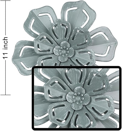 hogardeck Metal Flower Wall Decor, 2 PCS 11" Metal Farmhouse Wall Decor, Floral Metal Wall Art for Indoor Outdoor, Boho Wall Decor for Bathroom, Living Room, Kitchen, Bedroom, Porch, Garden, Yard