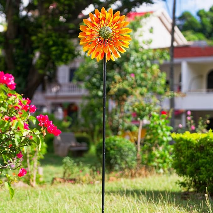 VEWOGARDEN Sunflower Wind Spinner with 4 Blades, Metal Kinetic Wind Spinners Outdoor for Yard, Garden, Lawn Decorations