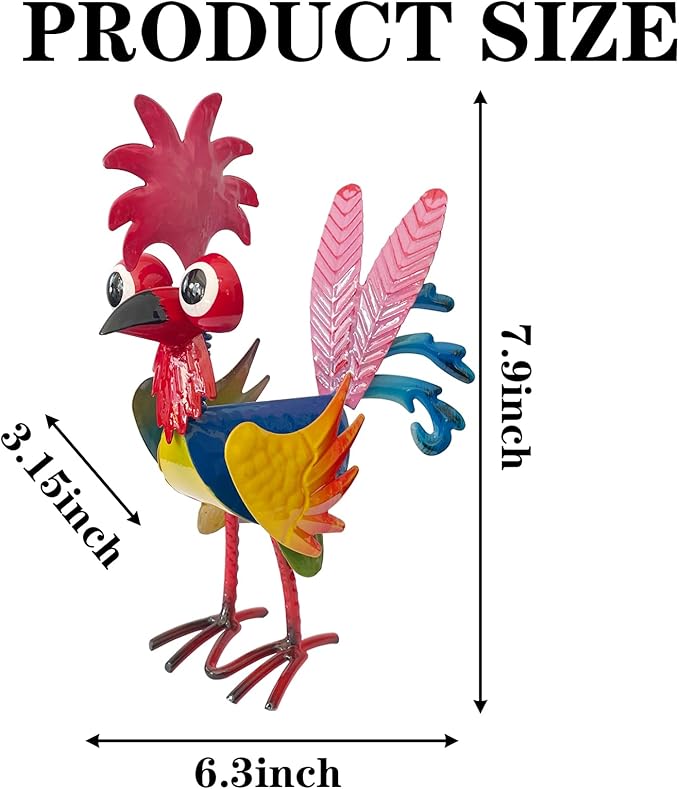 7.9" Garden Rooster Statues Sculpture, Metal Rooster Statues, Outdoor Animal Statue, Chicken Ornaments Yard Art for Backyard Patio Lawn Decorations (Blue)