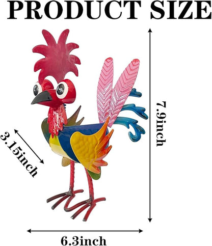 7.9" Garden Rooster Statues Sculpture, Metal Rooster Statues, Outdoor Animal Statue, Chicken Ornaments Yard Art for Backyard Patio Lawn Decorations (Blue)
