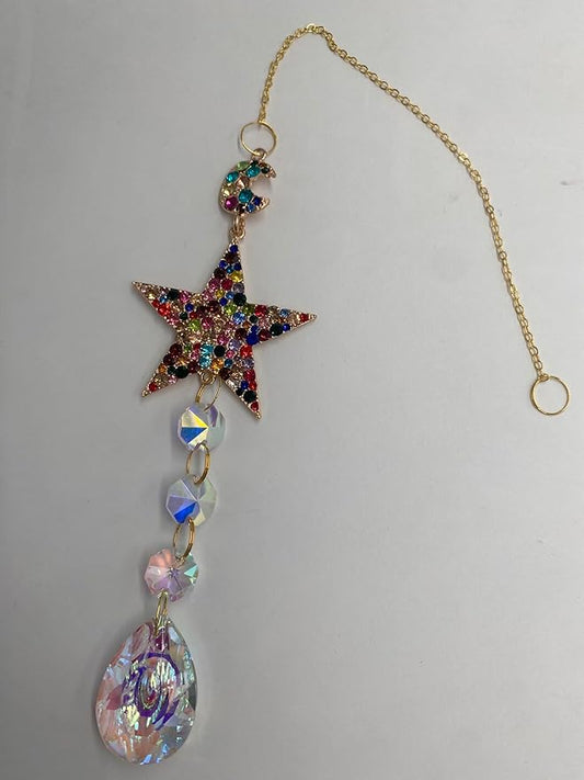 Crystal Suncatchers Hanging Ornaments, Rainbow Maker Sun Catchers Indoor Window Garden Decor Gift Indoor Window Home Car Decor Gift (1, Star)