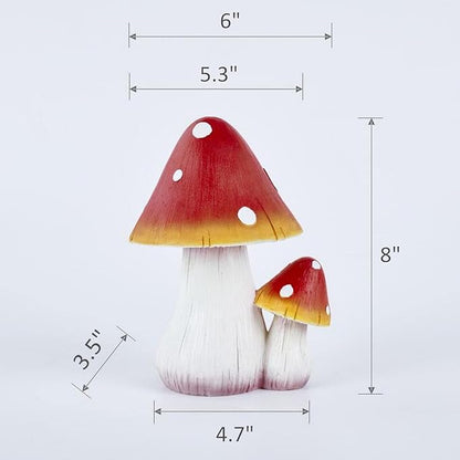 Mushroom Decor Fairy Garden Accessories - Outdoor Garden Decor Mushrooms Ornament for Garden Decoration Garden Gnome's Favorite Mushroom Statues (8" Red)