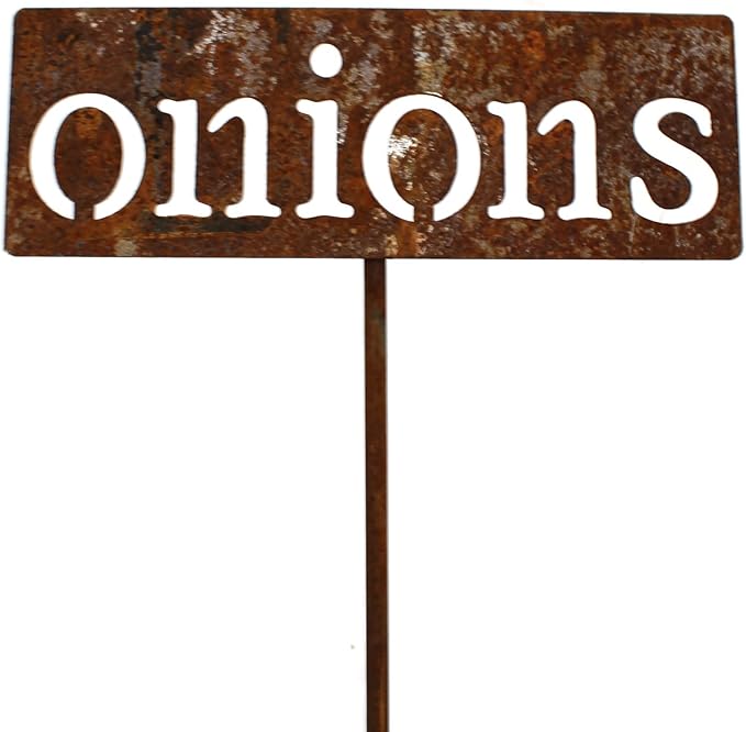 Classic Metal Garden Markers 19 Inches Tall (onions, Naturally Rusted)