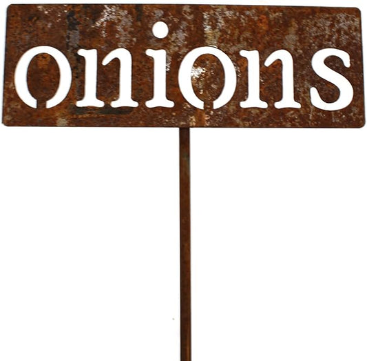 Classic Metal Garden Markers 19 Inches Tall (onions, Naturally Rusted)