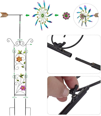 DREAMYSOUL Wind Spinner Outdoor, Wind Sculpture & Weathervane with Decorative Trellis for Climbing Plants, Kinetic Wind Spinners for Yard and Garden
