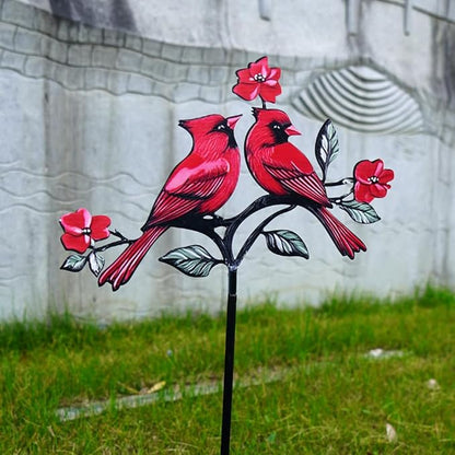 Red Cardinal Garden Stake - Metal Outdoor Decor for Patio & Yard(Red Cardinal-b)