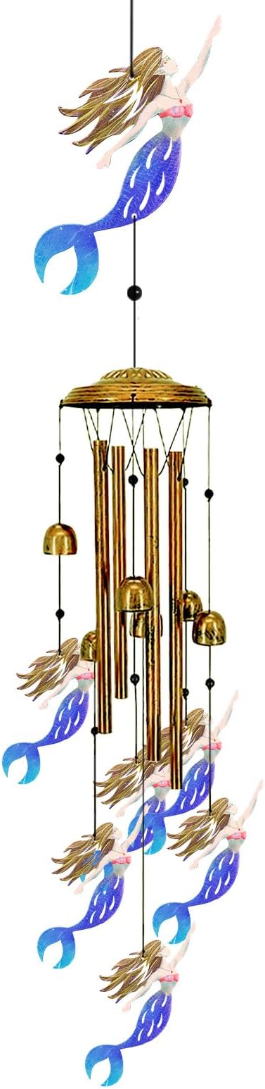 Mermaid Wind Chimes for Outside（Blue） - Wind Chime Gifts, Garden Metal Memorial Windchimes for Mom, Grandma, Yard, Porch, Garden Decor or Birthday Mother's Day Christmas Memorial Gift