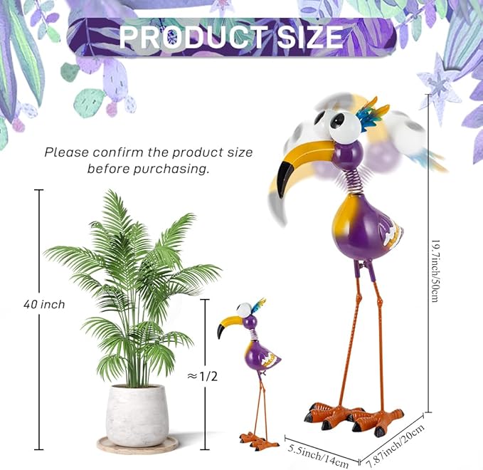 Metal Funny Bird Garden Statues Outdoor Decor, Purple Crane Yard Sculptures Art Decoration for Home Outsiede Patio Lawn Backyard, Gift for Women Lovers Moms