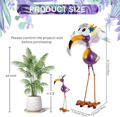 Metal Funny Bird Garden Statues Outdoor Decor, Purple Crane Yard Sculptures Art Decoration for Home Outsiede Patio Lawn Backyard, Gift for Women Lovers Moms