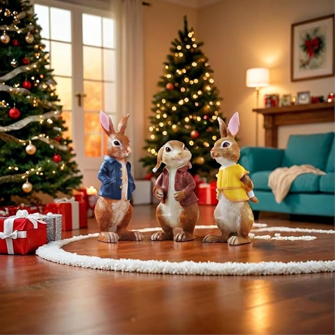 Lartiso Deco Garden Statues Bunny Polyresin Statue,Three Cute Rabbits Standing,Animal Decoration Indoor and Outdoor,for Home Garden Patio