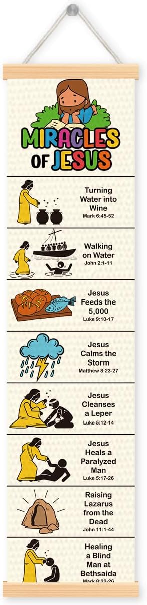 Miracles of Jesus Banner, Church Banner, Christian Rustic Hanging Door Flag, Farmhouse Decorations Outdoor Indoor, Church Activity Decor, Bible Lesson, Scripture and Words Decorations