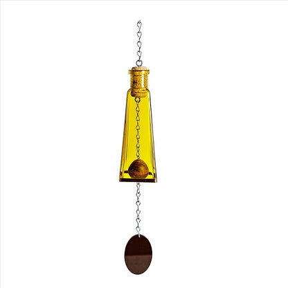 Blue Ridge Mountain Gifts Pyramid Bottle Wind Chime for Garden & Porch Decor w/Cooper Accent, Stained Wooden Ball, & Colorful Glass Bottles - Ideal for Wind Chime Lovers (Yellow)