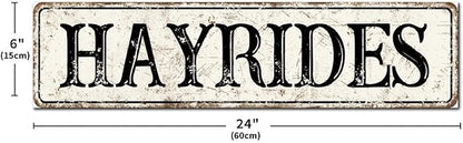Madcolitote Retro Hay Rides Wood Sign Hay Rides Custom Street Sign Rustic Wooden Wall Art Farmhouse Wall Decor Kitchen Wall Hanger Retro Decoration Sign Housewarming Gift 6x24in