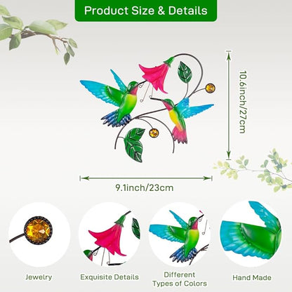 Metal Wall Art Hummingbird with Flower Decor, Metal Birds Yard Outdoor Wall Art, Hanging Bird Wall Decor for Living Room Home Indoor
