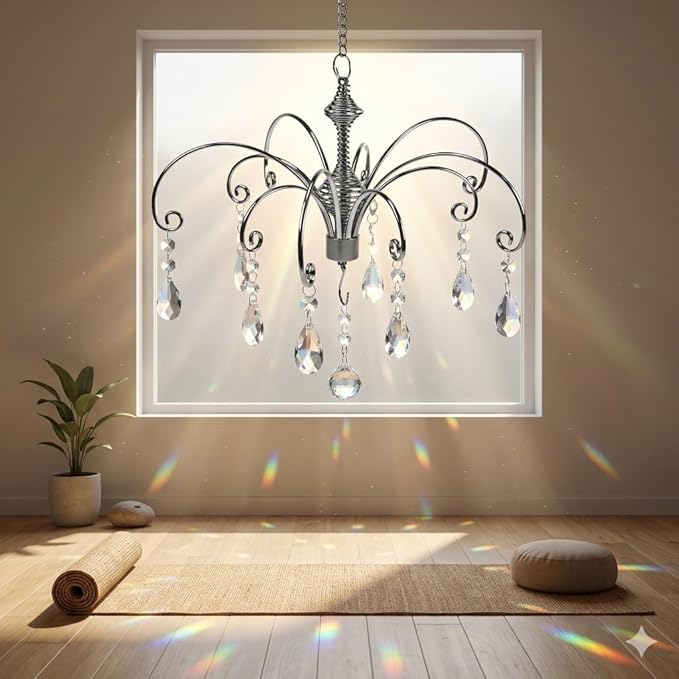 HOHIYA Crystal Suncatcher Hanging Display 2 Pack 12 Inch Silver Metal Chain Prism Rainbow Ornament for Window Garden and Christmas Decor Easter Taiwan Made