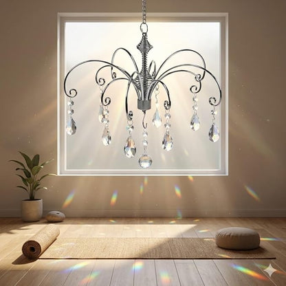 HOHIYA Crystal Suncatcher Hanging Display 2 Pack 12 Inch Silver Metal Chain Prism Rainbow Ornament for Window Garden and Christmas Decor Easter Taiwan Made