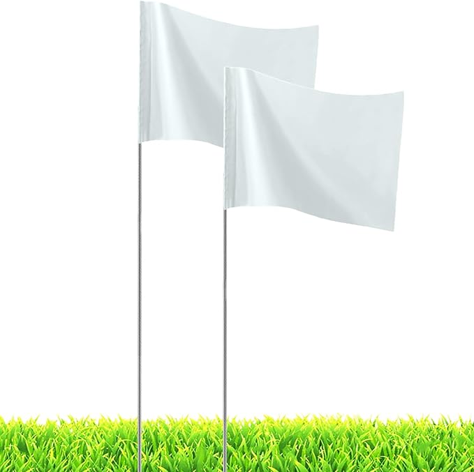 20Pack White Marking Flags, JIZHGRAD 13x4x5 Inch Marker Flags Use for Yard & Lawn, Boundary & Dog Training, Survey & Landscape, Sprinkler & Surveyor, Garden & Construction, High Visibility, Sturdy, Versatile, UV & Weather Resistant