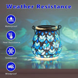 Stargarden 4 Pack Mosaic Solar Lanterns, Blue Glass Hanging Lantern Waterproof Outdoor Hanging Solar Lights Table Lamp for Garden ,Patio,Yard Decor