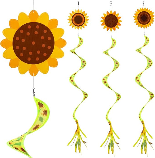 Beeveer 4 Pcs 57'' Spring Wind Socks Sunflower Wind Spinners for Outdoor Hanging Nylon Fabric Sunflower Leaf Spinners Leaf Streamers for Spring Summer Decorations Windmill to Scare Birds Away