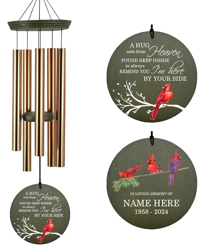 Personalized Memorial Wind Chimes, Cardinal Sympathy Gifts Wind Chimes, 36inch Mourn Wind Chime Deep Tone, for Loss of Loved Dad/Mom, Wind Chime for Condolences/Funeral (Produced in USA)