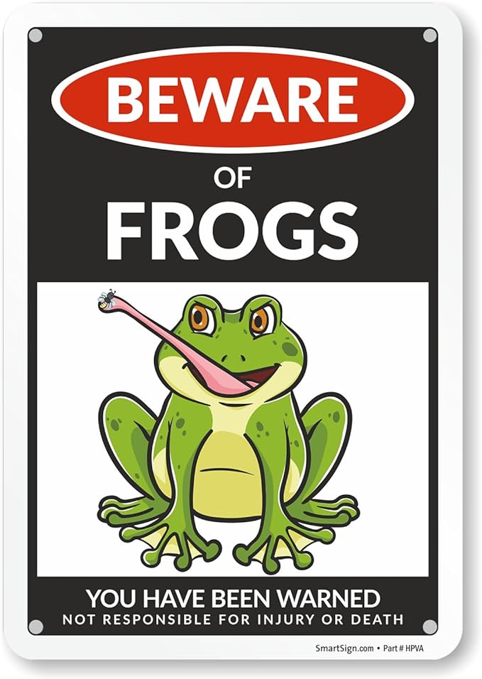 SmartSign Funny Beware Of Frogs Warning Sign - 10"x7", 40 mil Laminated Rust-free Aluminum - Metal Signs for Wall Decor, Outdoors, Patio, Gifts, Cafe - Frogs Theme, Made in USA