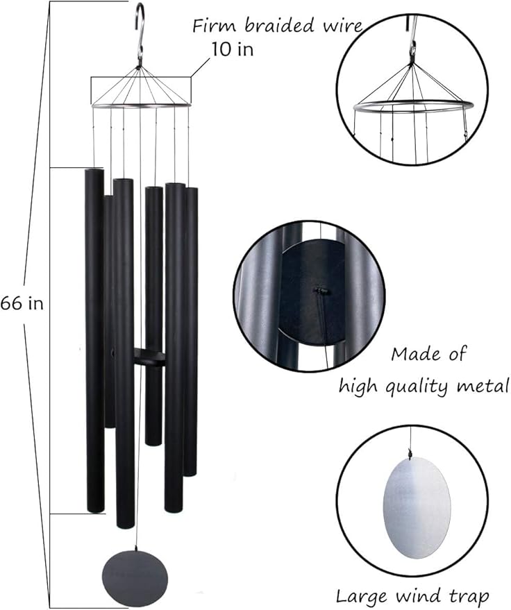 Afirst 66" Extra Large Wind Chimes, Deep Tone Wind Chimes Outdoor with 6 Metal Tubes, Memorial Wind Chime for Patio Balcony Garden Home Decor