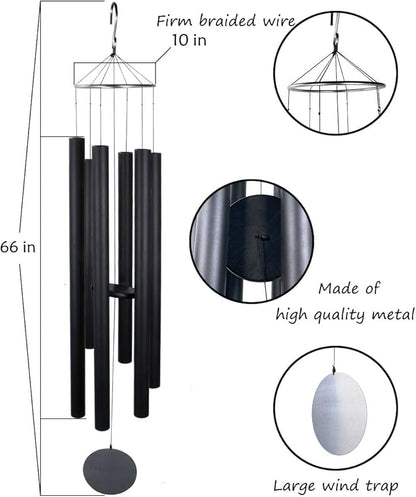 Afirst 66" Extra Large Wind Chimes, Deep Tone Wind Chimes Outdoor with 6 Metal Tubes, Memorial Wind Chime for Patio Balcony Garden Home Decor