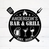 MeMate Bar & Grill Signs,Large Metal Sign Outdoor,BBQ Zone Sign,Grill to Personalize,Personalized Barbecue Signs Kitchen Decor,Custom Name Outdoor Plaques for Backyard Oasis Patio,Bar & Grill (Black)