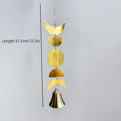 Moon Phase Wind Chimes for Window Hanging Decor,Windchime for Outdoor Garden,Gold Boho Wall Decor