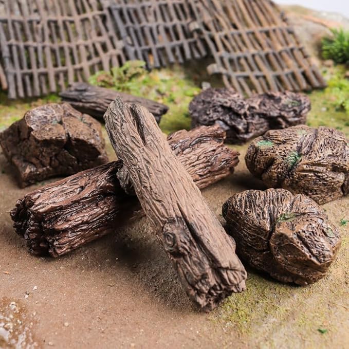 7PCS Miniature Tree Stumps Fake Tree Stump Decor Mini Stone Rock Statue Mini Garden Figurines for DIY Fairy Garden Miniature Moss Landscape