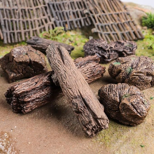 7PCS Miniature Tree Stumps Fake Tree Stump Decor Mini Stone Rock Statue Mini Garden Figurines for DIY Fairy Garden Miniature Moss Landscape