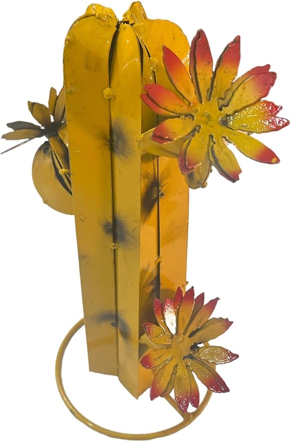 Mini Metal Saguaro - Garden Art (Yellow)