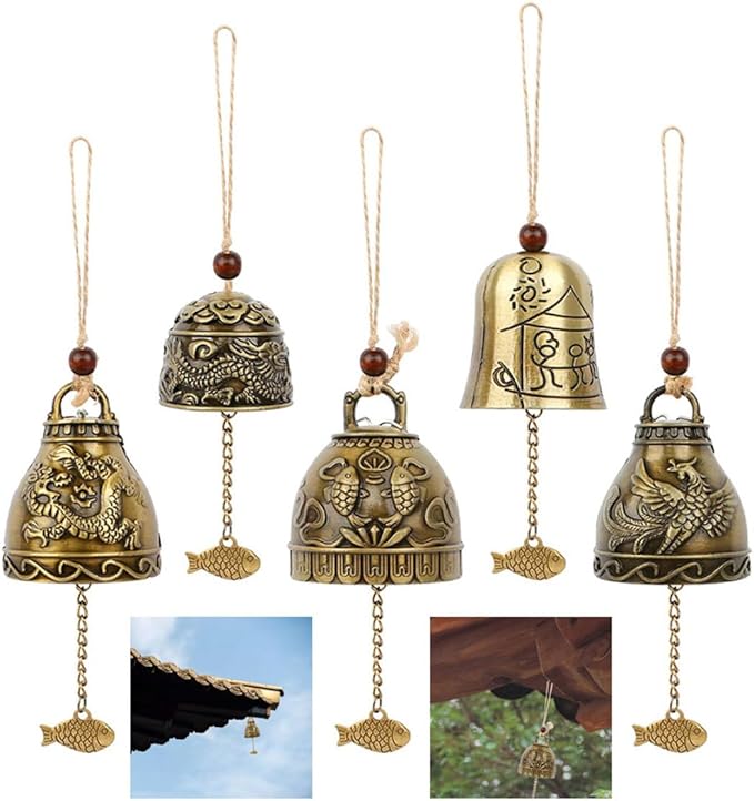 Feng Shui Wind Bell Vintage Metal Blessing Wind Chimes Hanging Decoration for Garden 5PCS