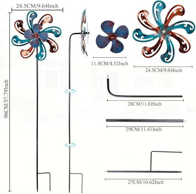 2 Packs Outdoor Metal Wind Spinner, Brown Wind Sculptures Windmill with Stake,Kinetic Yard Art Decor Pinwheels for Garden Outside Patio Lawn