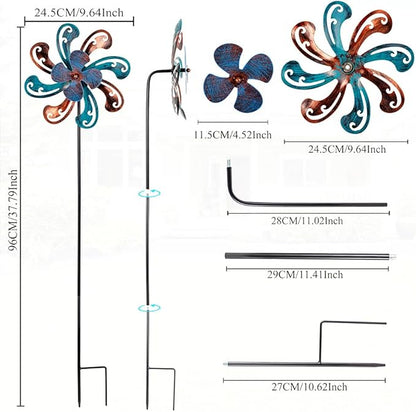 2 Packs Outdoor Metal Wind Spinner, Brown Wind Sculptures Windmill with Stake,Kinetic Yard Art Decor Pinwheels for Garden Outside Patio Lawn