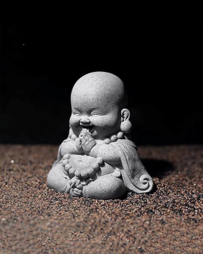 Mini Monk Buddha Statue Sandstone Statues Zen Monk Praying Statue Sculptures for Wealth Good Luck Feng Shui Decor Home Fish Tank Aquarium Garden (Style 18)