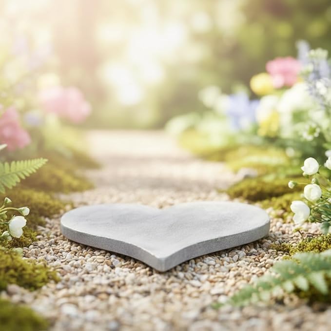 Comfy Hour 12.6" Extra Large Heart Shaped Cast Iron Stepping Stone, 1.2" Thick Heavy Duty Metal Garden Paver, Weatherproof Decorative Path Stone for Outdoor Walkway & Yard, Antique Beige Gray