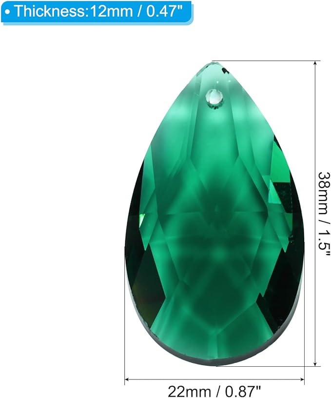 PATIKIL K9 Crystal Pendants Teardrop Beads, 10 Pack 38mm Chandelier Prisms Parts Hanging Beads DIY Lamp for Arts Crafts Decoration, Dark Green