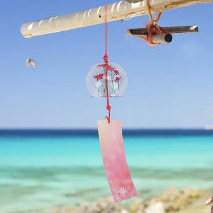 PartyKindom Japanese Glass Wind Chime - Hand-Painted Furin Bell for Outdoor Garden, Patio and Home Decor - Aesthetic Zen Hanging Ornament for Summer Festival, Cherry Blossom Pattern