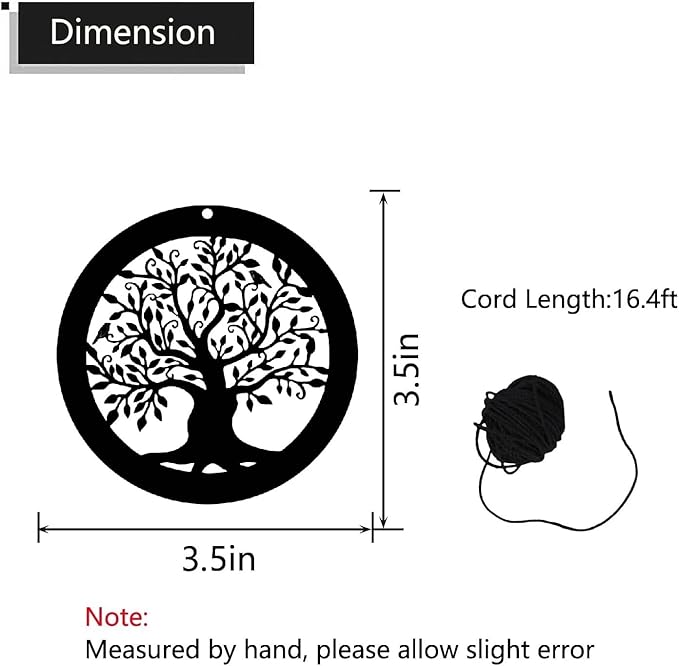 Replacement Wind Catcher, Wind Chime Sail Replacement with 16.4FT Nylon Cord, Metal Wind Chime Parts Replacement for Sympathy Wind Chimes and Wind Bells, Black Tree