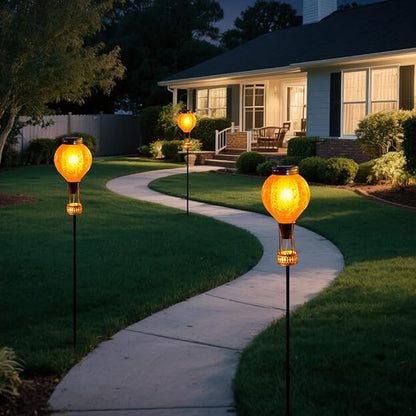 Outdoor Solar Lights Waterproof with Hot Air Balloon, Flickering Flame Solar Garden Light Glass Landscape Lamp, Stake Lights Outside Decor for Pathway Walkway Yard Patio