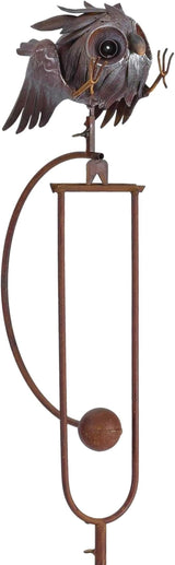 Metal Bird Garden Rocking Stakes with Dual Motion (Baby Owlet)