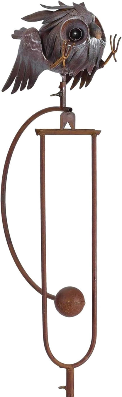 Metal Bird Garden Rocking Stakes with Dual Motion (Baby Owlet)