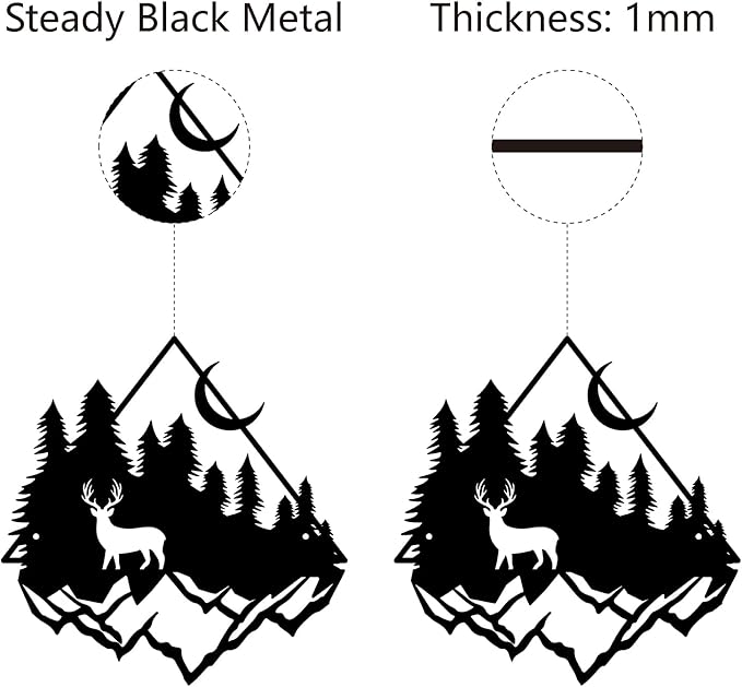 CREATCABIN Deer Pine Tree Metal Wall Art Decor Mountain Forest Black Wall Signs Iron Hanging Metal Ornament Sculpture for Balcony Garden Home Bedroom Decoration Outdoor 11.8x11.6Inch