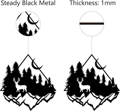 CREATCABIN Deer Pine Tree Metal Wall Art Decor Mountain Forest Black Wall Signs Iron Hanging Metal Ornament Sculpture for Balcony Garden Home Bedroom Decoration Outdoor 11.8x11.6Inch
