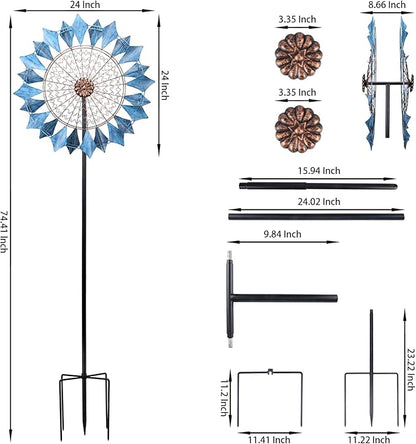 MUMTOP Wind Spinners Extra Large - 74 Inch 360 Degrees Swivel Azure Wind Sculpture Kinetic Windmill with Stake for Garden Yard Patio Lawn