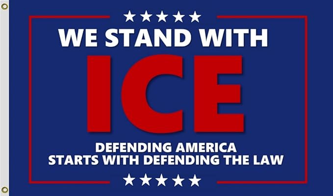 We Stand With Ice Flag 4X6Ft, Defending America Starts With Defending The Law Flags,CIty Banner, Men Women Banner,Vibrant Colors, Double Stitched with 2 Brass Grommets, Bar Garden Street Decoration, GYM, Office Decor,Indoor Outdoor Use,Gifts. (10X15FT)