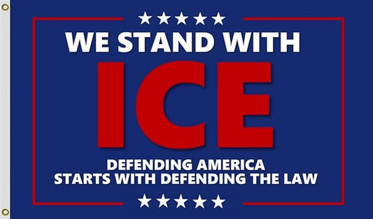 We Stand With Ice Flag 4X6Ft, Defending America Starts With Defending The Law Flags,CIty Banner, Men Women Banner,Vibrant Colors, Double Stitched with 2 Brass Grommets, Bar Garden Street Decoration, GYM, Office Decor,Indoor Outdoor Use,Gifts. (12X18FT)