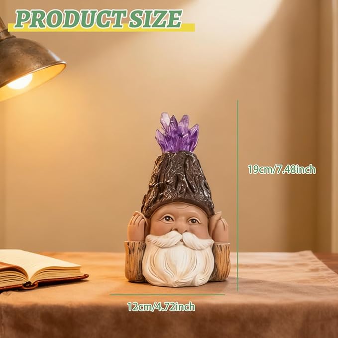 Solar Gnome Decoration with LED Solar Light, Handcrafted Resin Garden Gnome Lamp Amethyst Crystal Figurine for Yard Porch Home Decor, Perfect Present for Gardeners & Garden Aesthetic Lovers